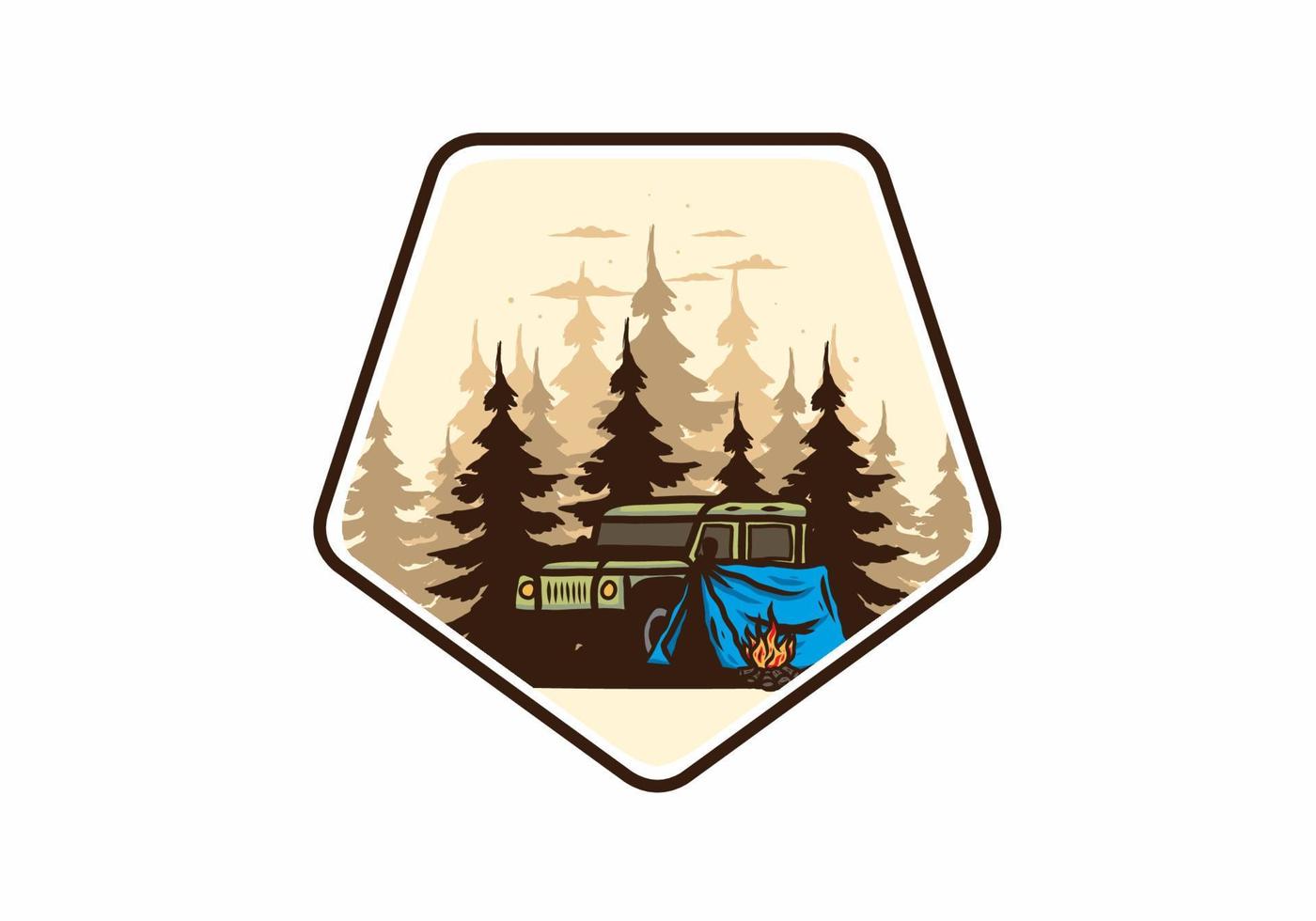 Camping beside the car in the forest illustration vector