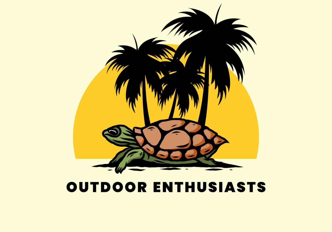 Sea turtle under the coconut tree illustration vector