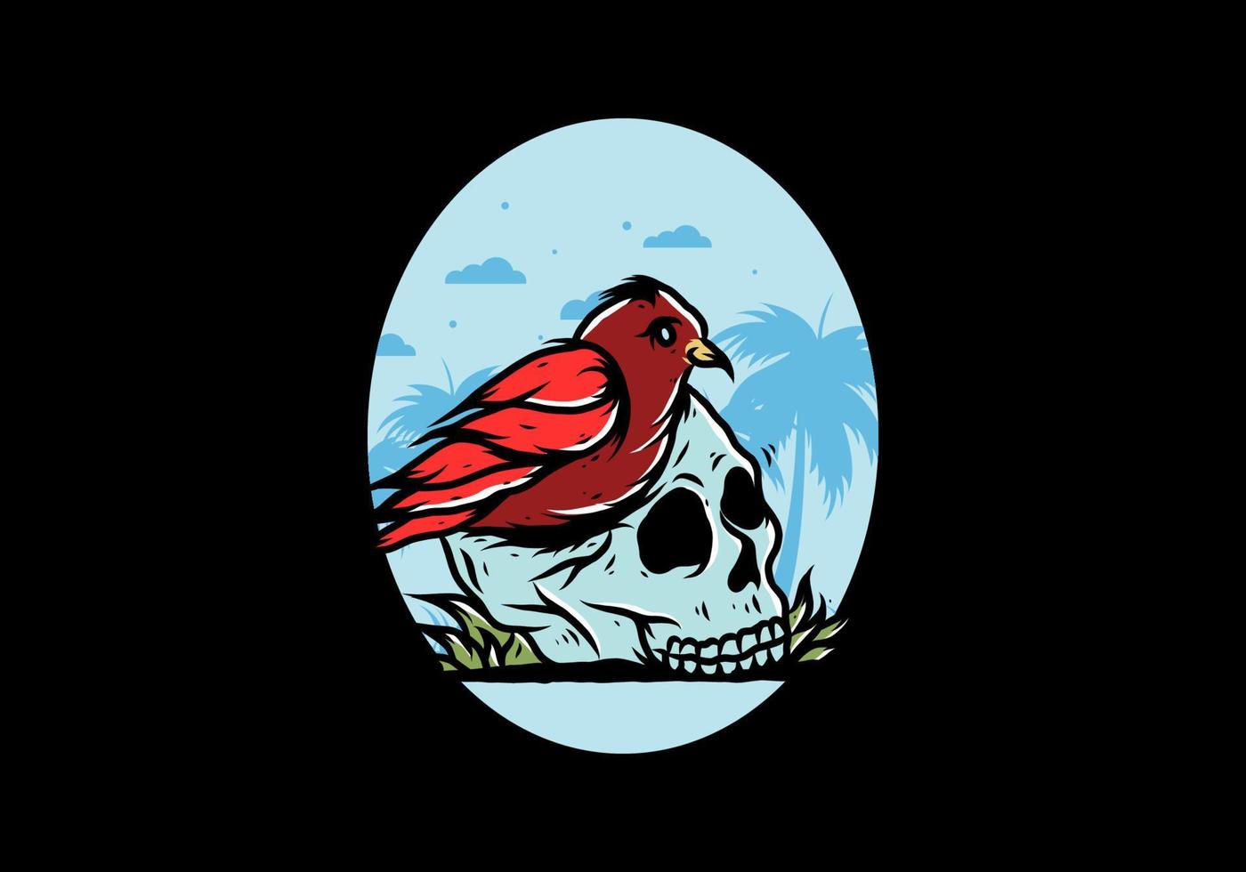 Bird nesting in skull illustration vector