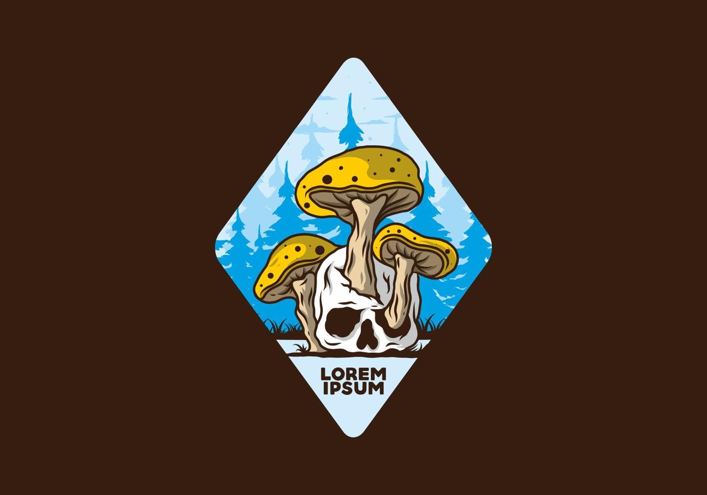 Mushroom growing on human skull illustration vector