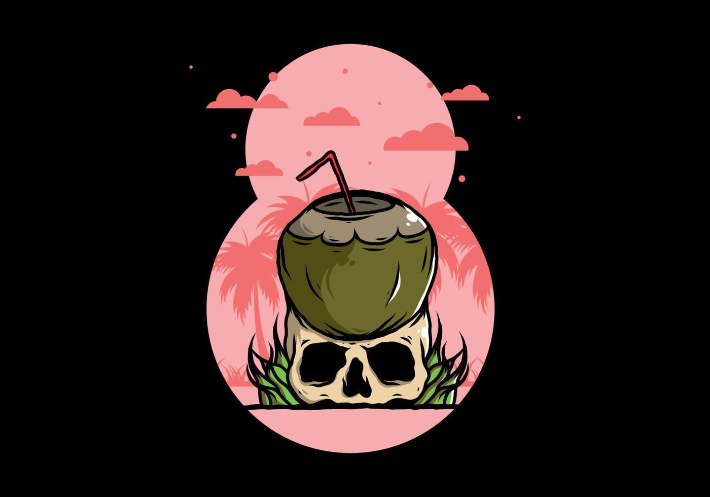 Coconut drink on human skull illustration vector