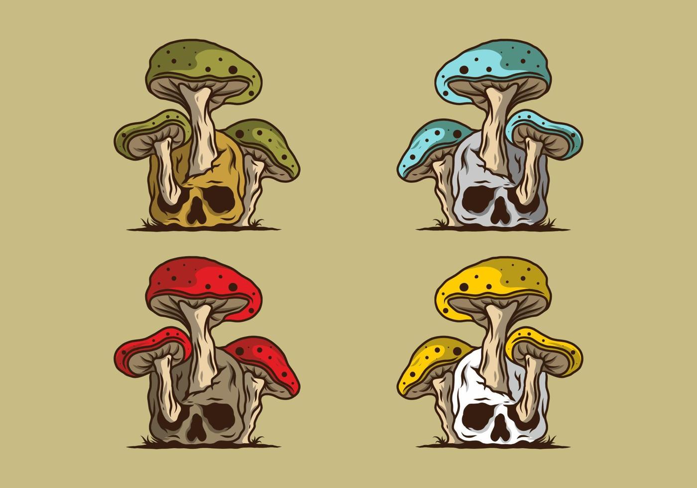 Mushroom growing on human skull illustration vector