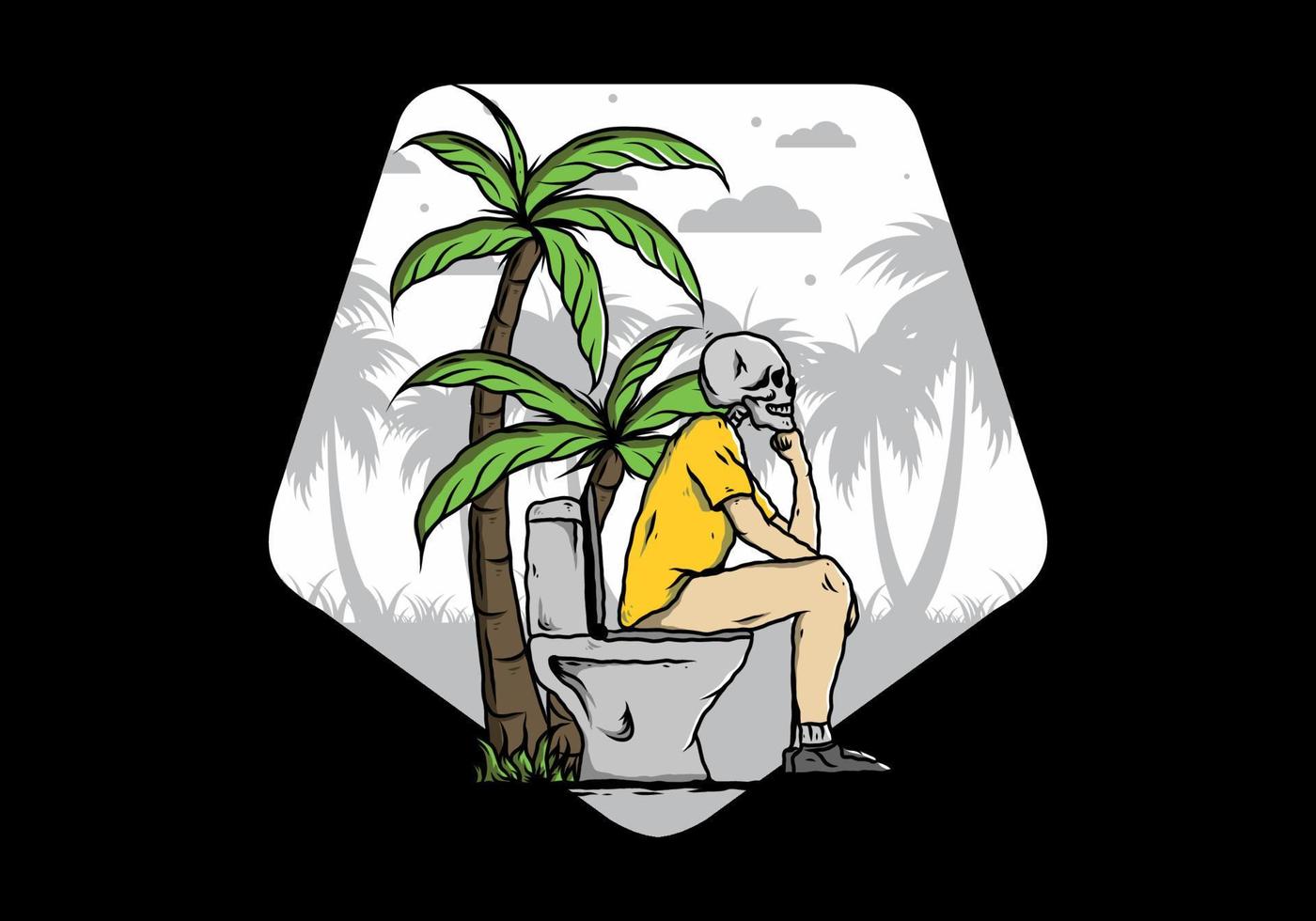 Skeleton man sit on outdoor toilet illustration vector