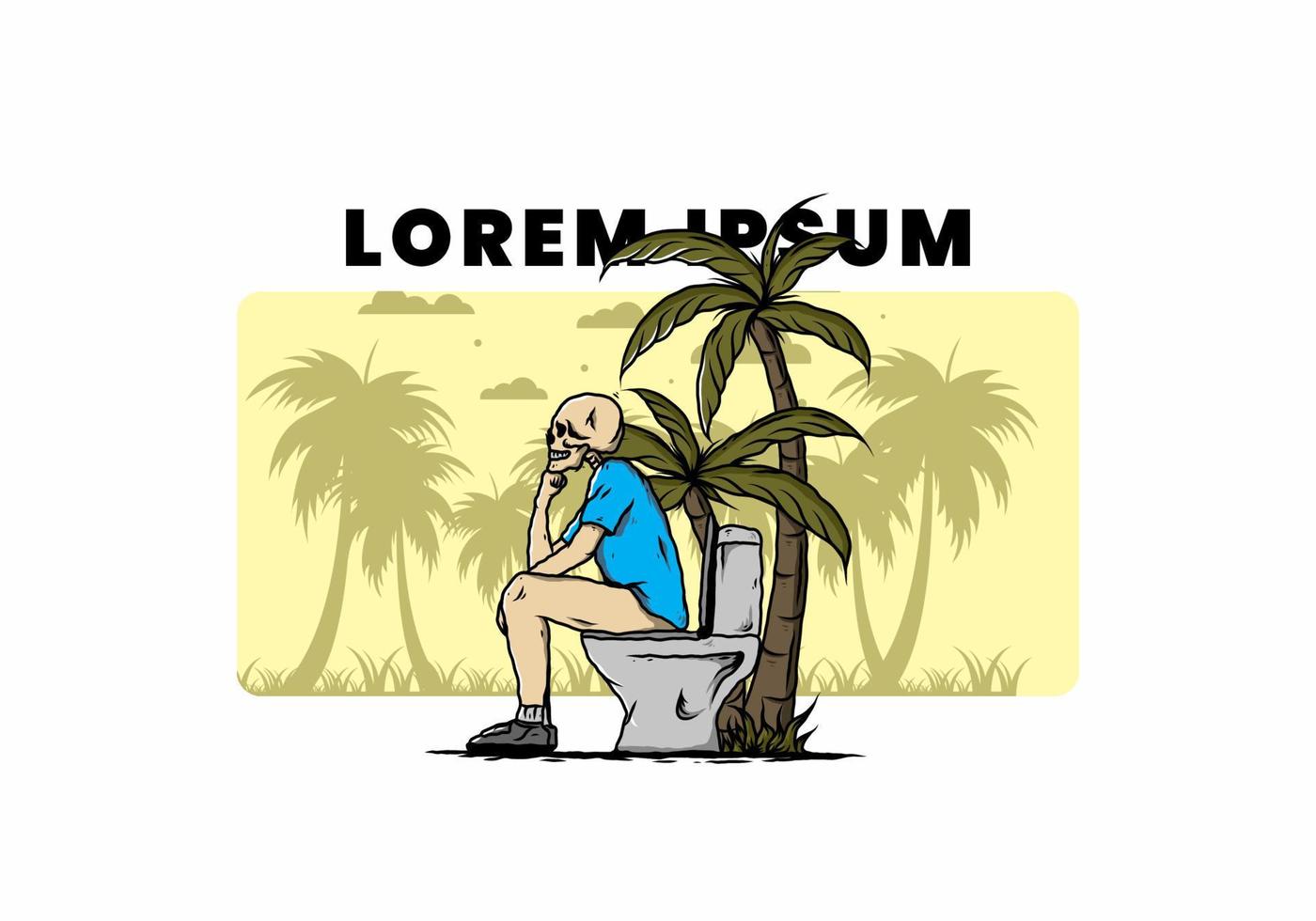 Skeleton man sit on outdoor toilet illustration vector