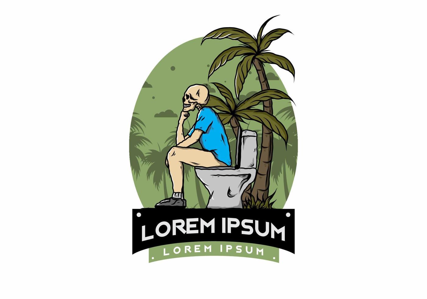Skeleton man sit on outdoor toilet illustration vector