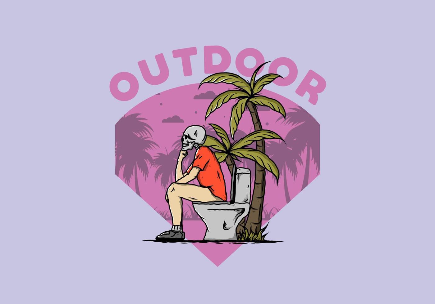 Skeleton man sit on outdoor toilet illustration vector