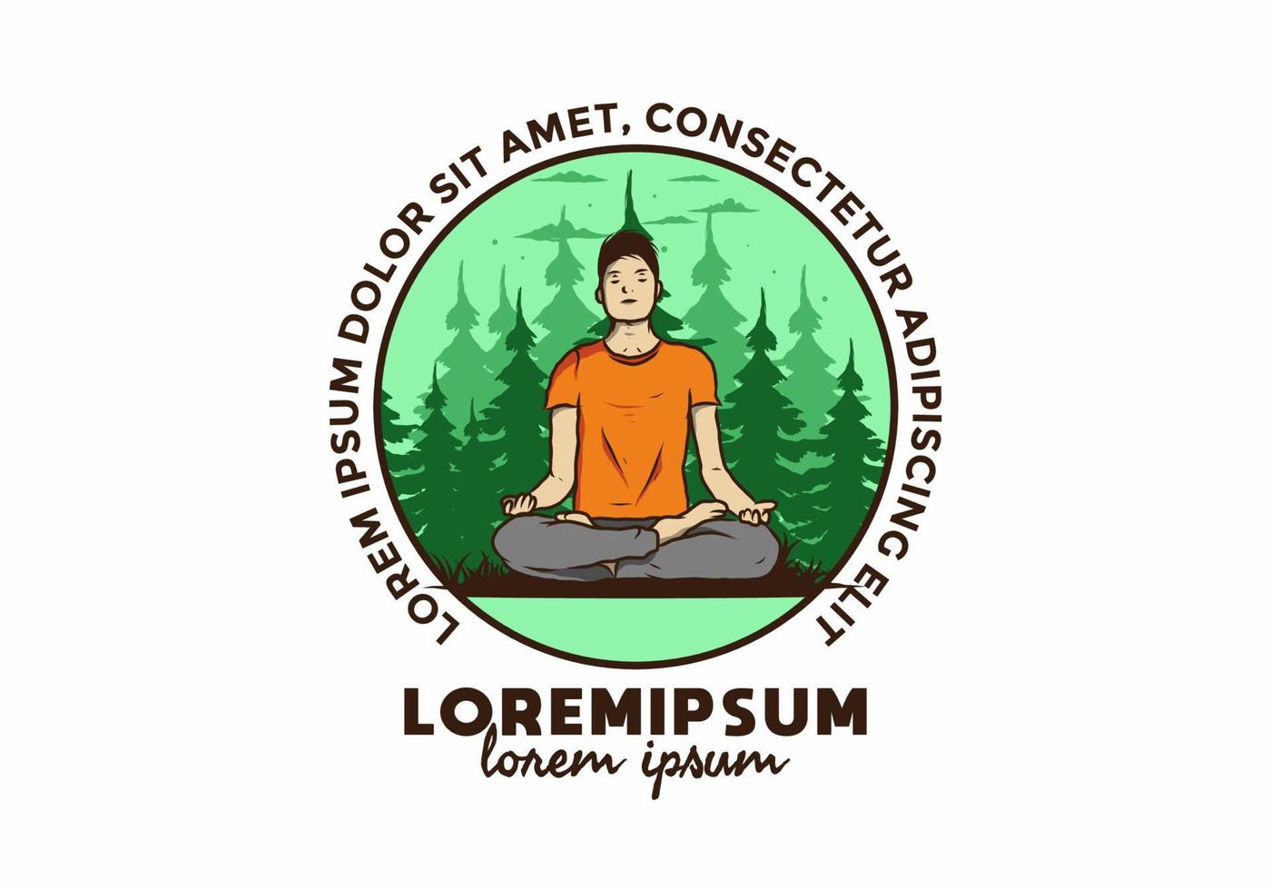 illustration of a someone doing yoga and meditating outdoors in a forest in nature among pine trees vector