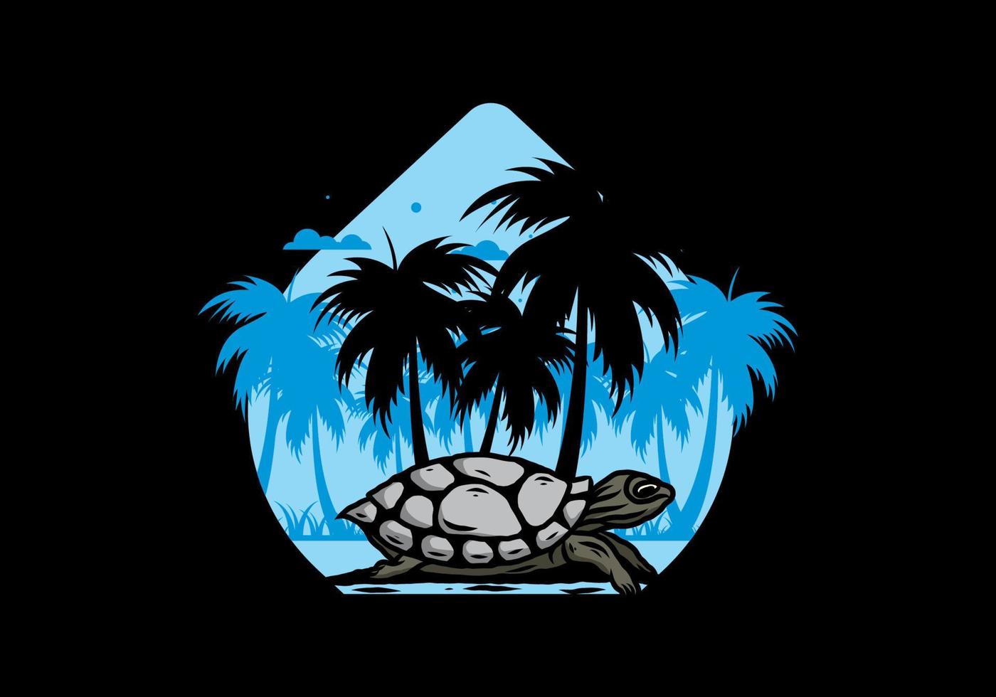 Sea turtle under the coconut tree illustration vector