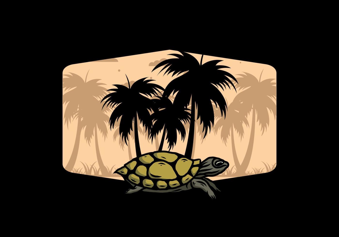 tortuga marina bajo la ilustración del árbol de coco vector
