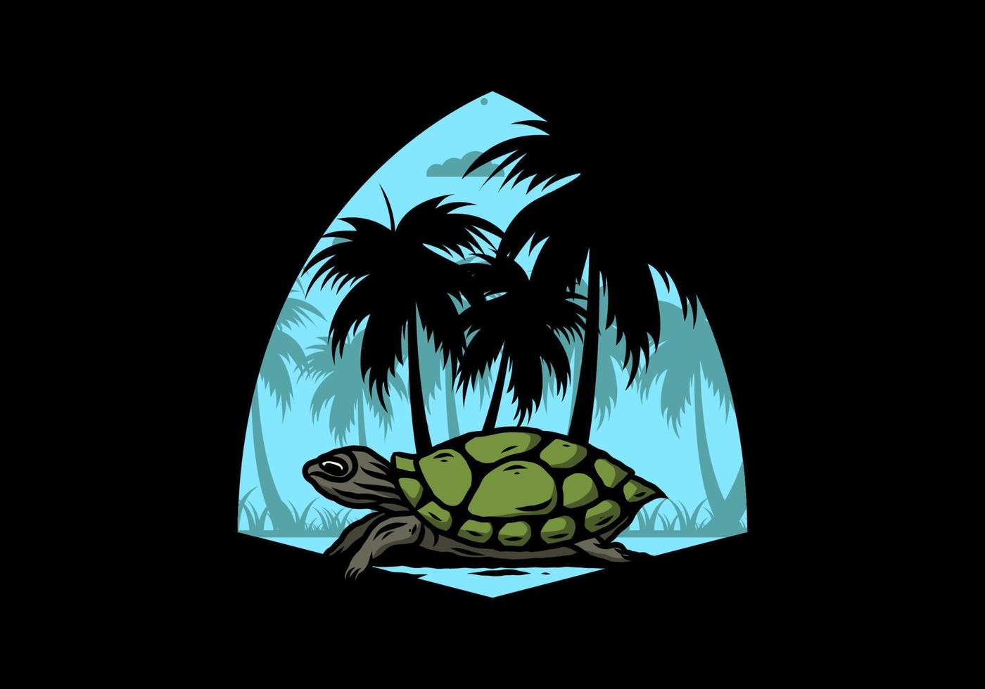 Sea turtle under the coconut tree illustration vector