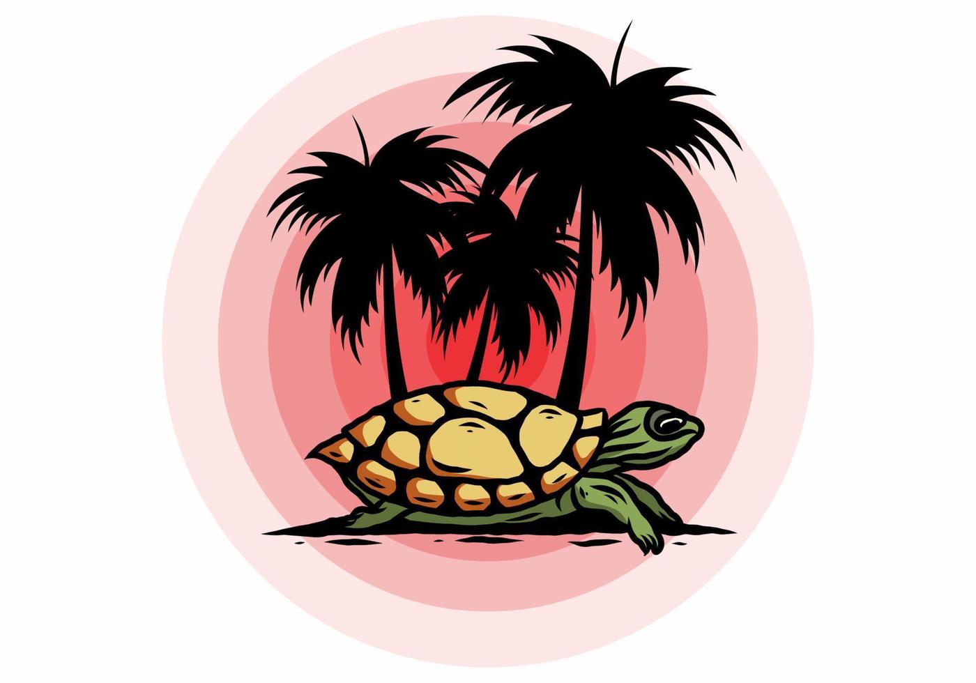 Sea turtle under the coconut tree illustration vector