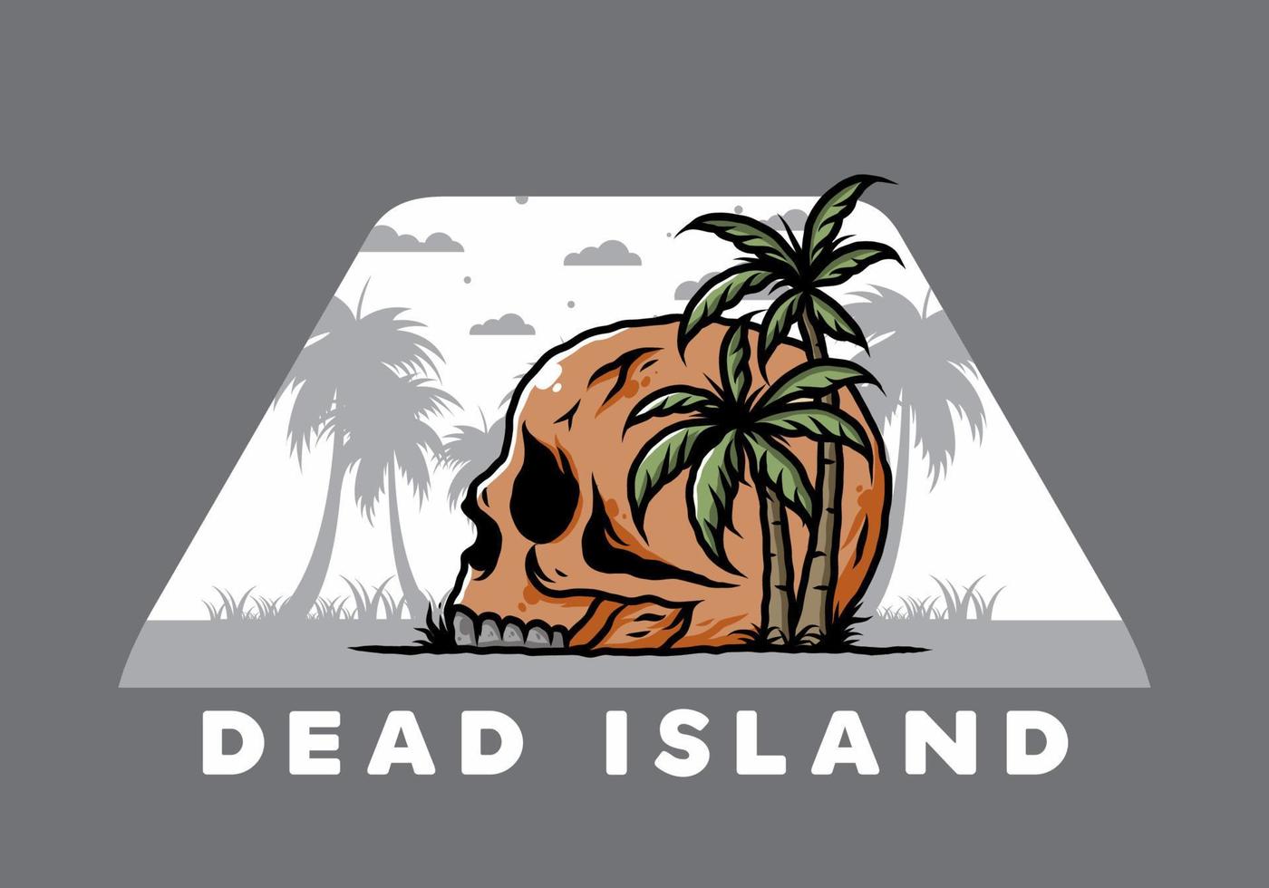 Skull head under coconut trees illustration vector