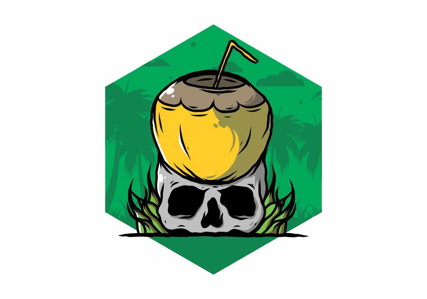 Coconut drink on human skull illustration vector