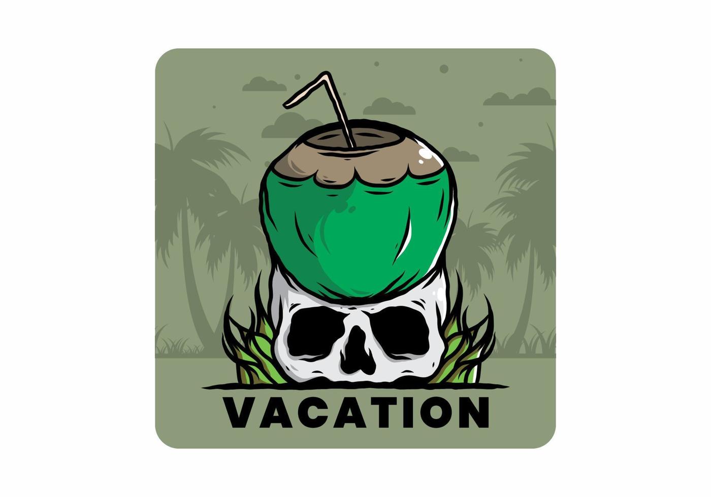 Coconut drink on human skull illustration vector