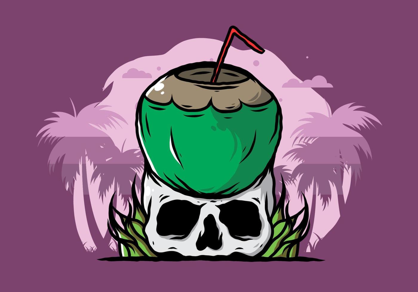 bebida de coco en la ilustración del cráneo humano vector