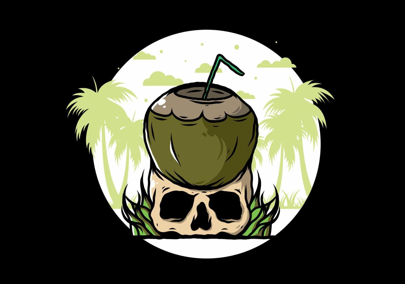 Coconut drink on human skull illustration vector