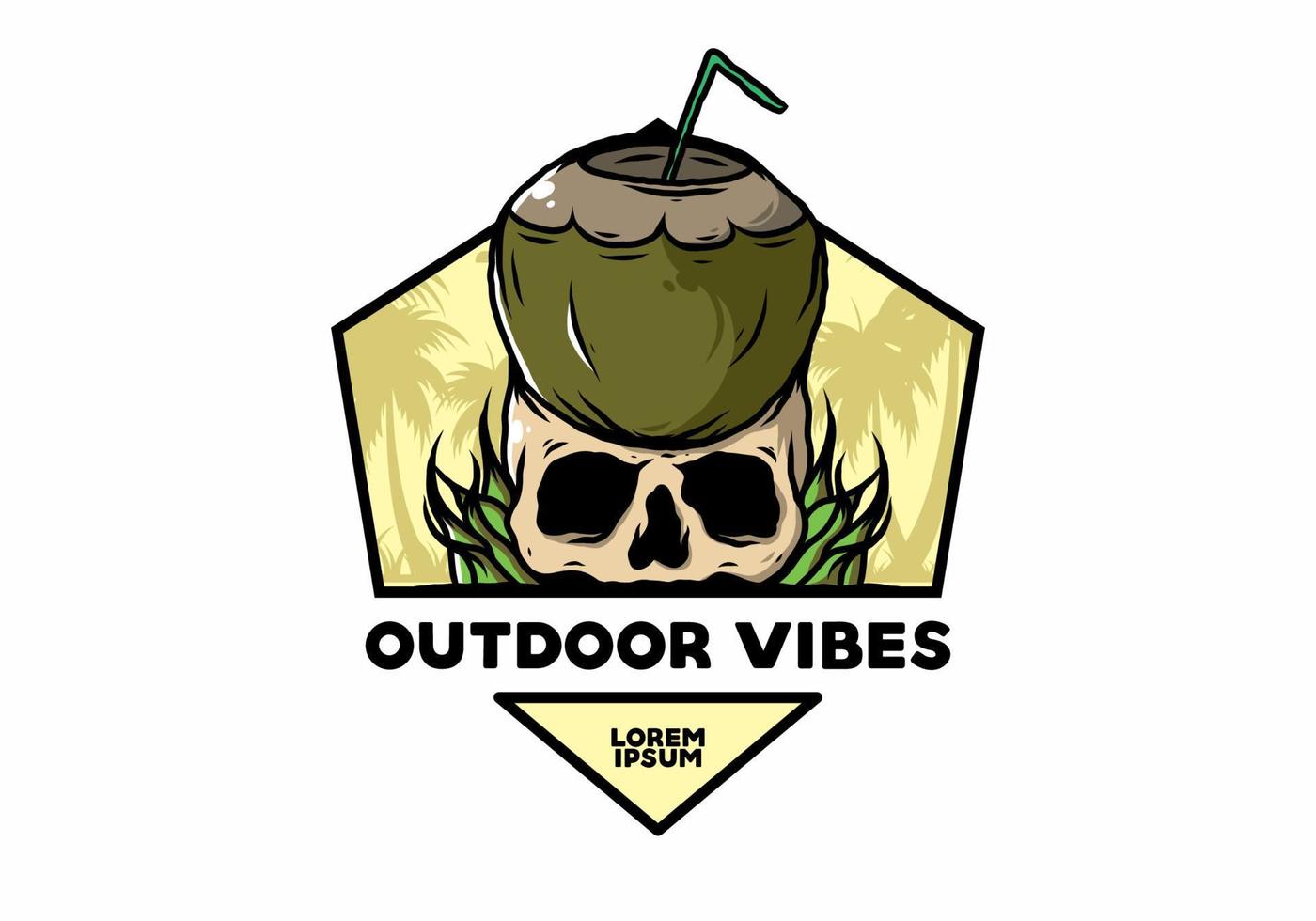 Coconut drink on human skull illustration vector