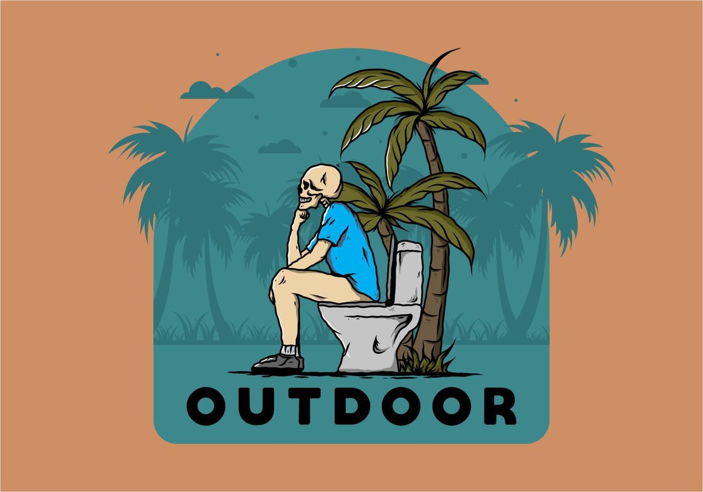 Skeleton man sit on outdoor toilet illustration vector