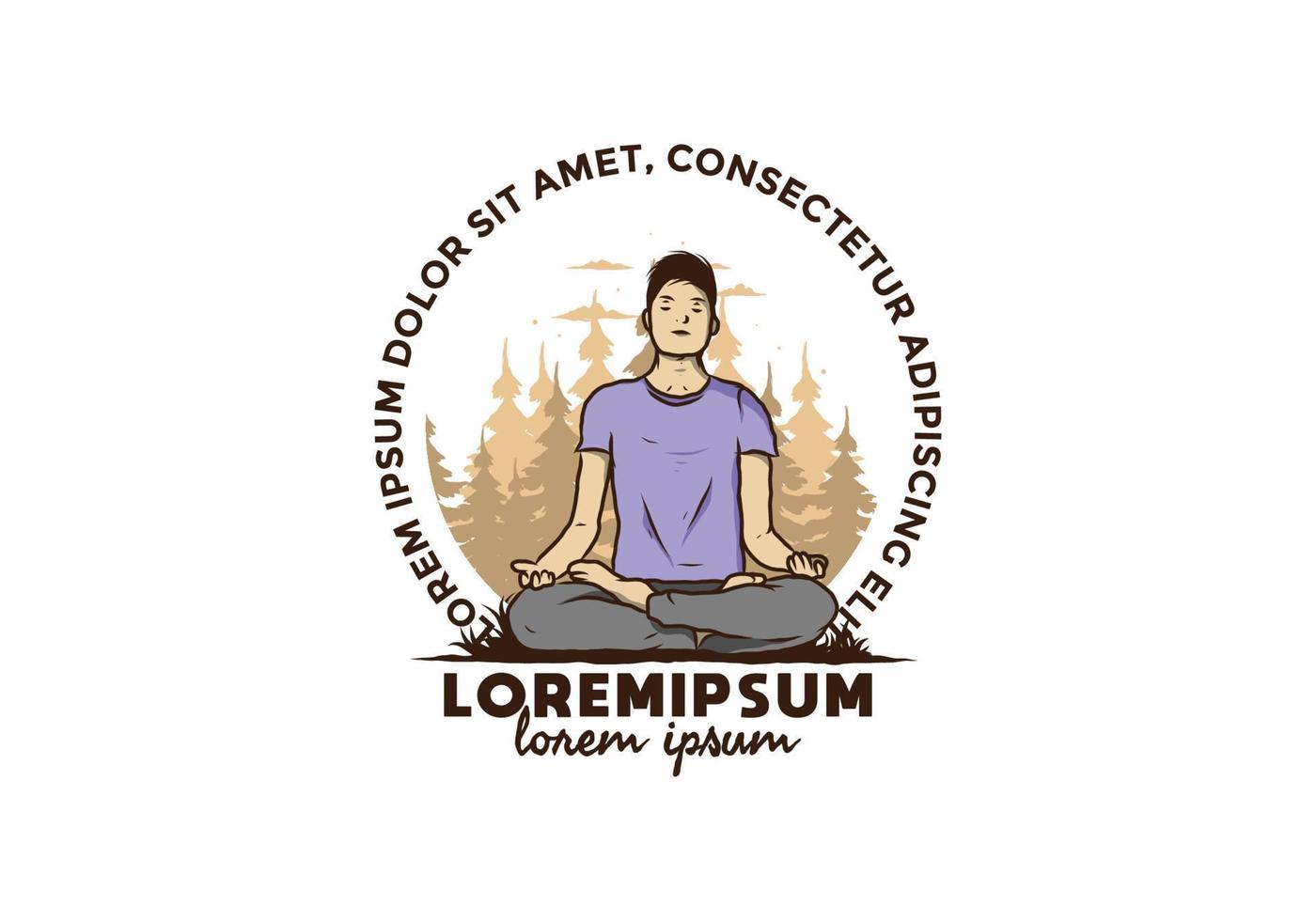 illustration of a someone doing yoga and meditating outdoors in a forest in nature among pine trees vector