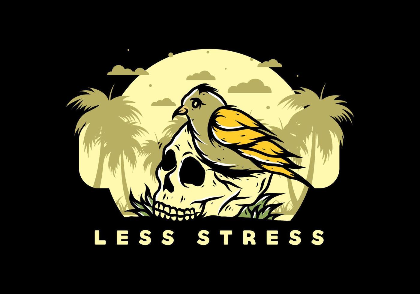 Bird nesting in skull illustration vector