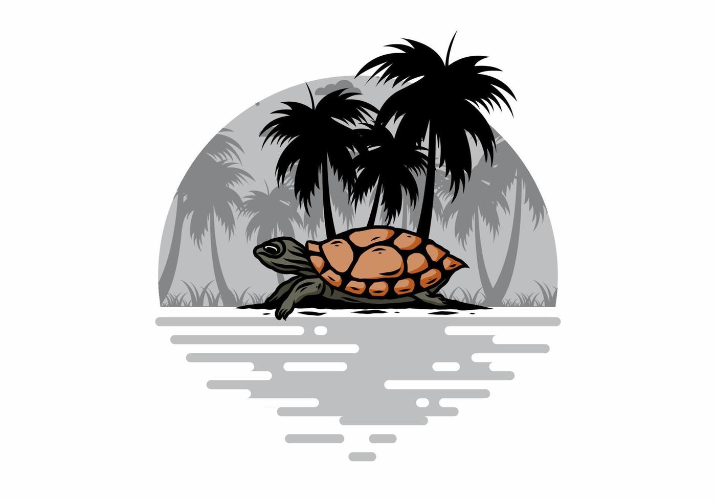 Sea turtle under the coconut tree illustration vector