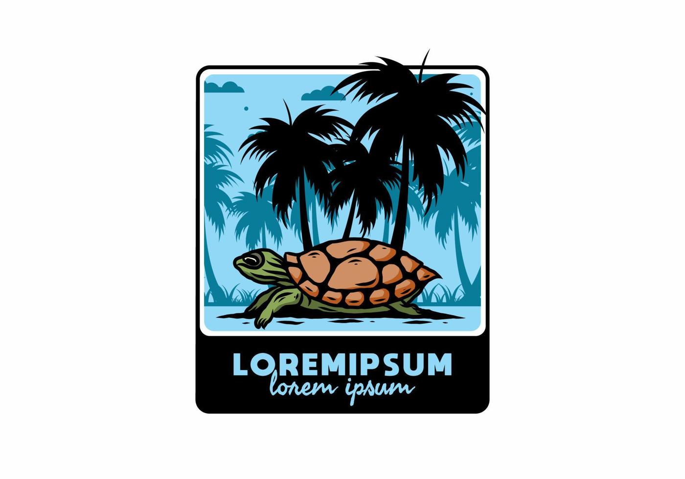 Sea turtle under the coconut tree illustration vector