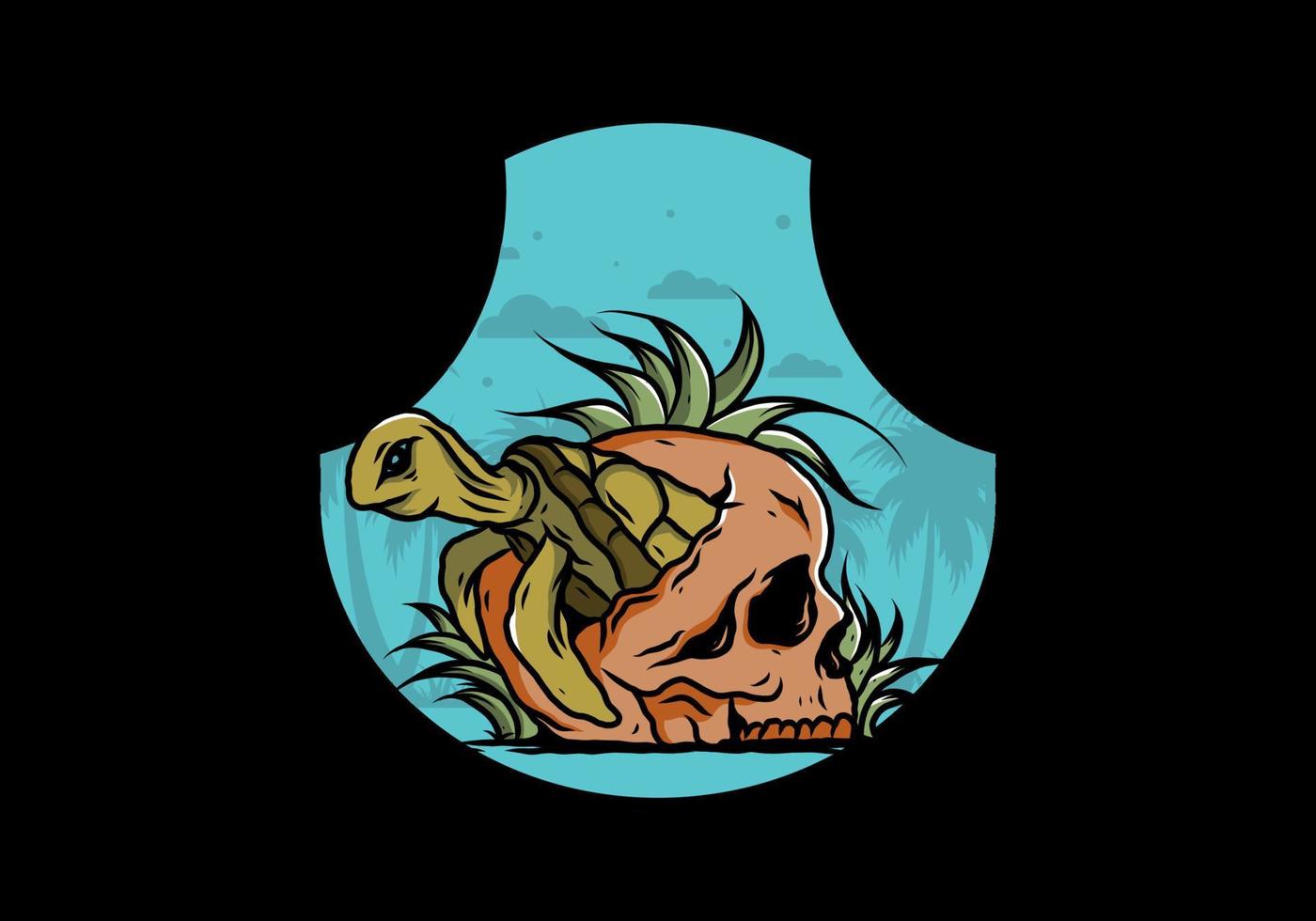 Sea turtle in the skull illustration vector