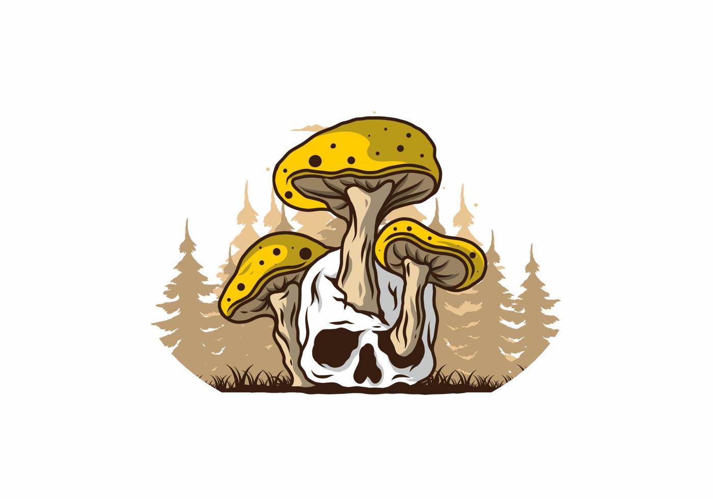 Mushroom growing on human skull illustration vector