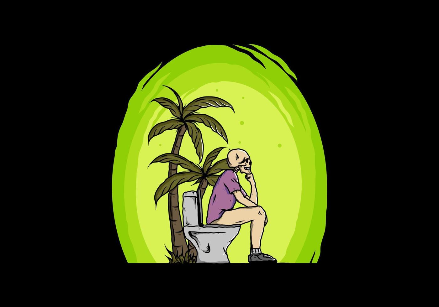 Skeleton man sit on outdoor toilet illustration vector