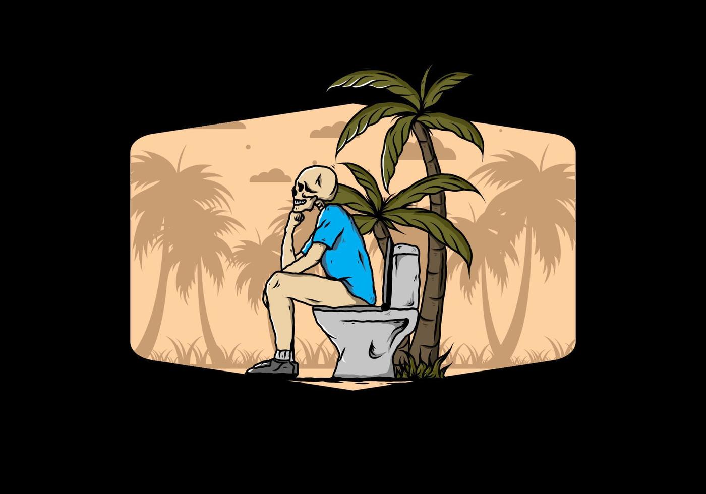 Skeleton man sit on outdoor toilet illustration vector