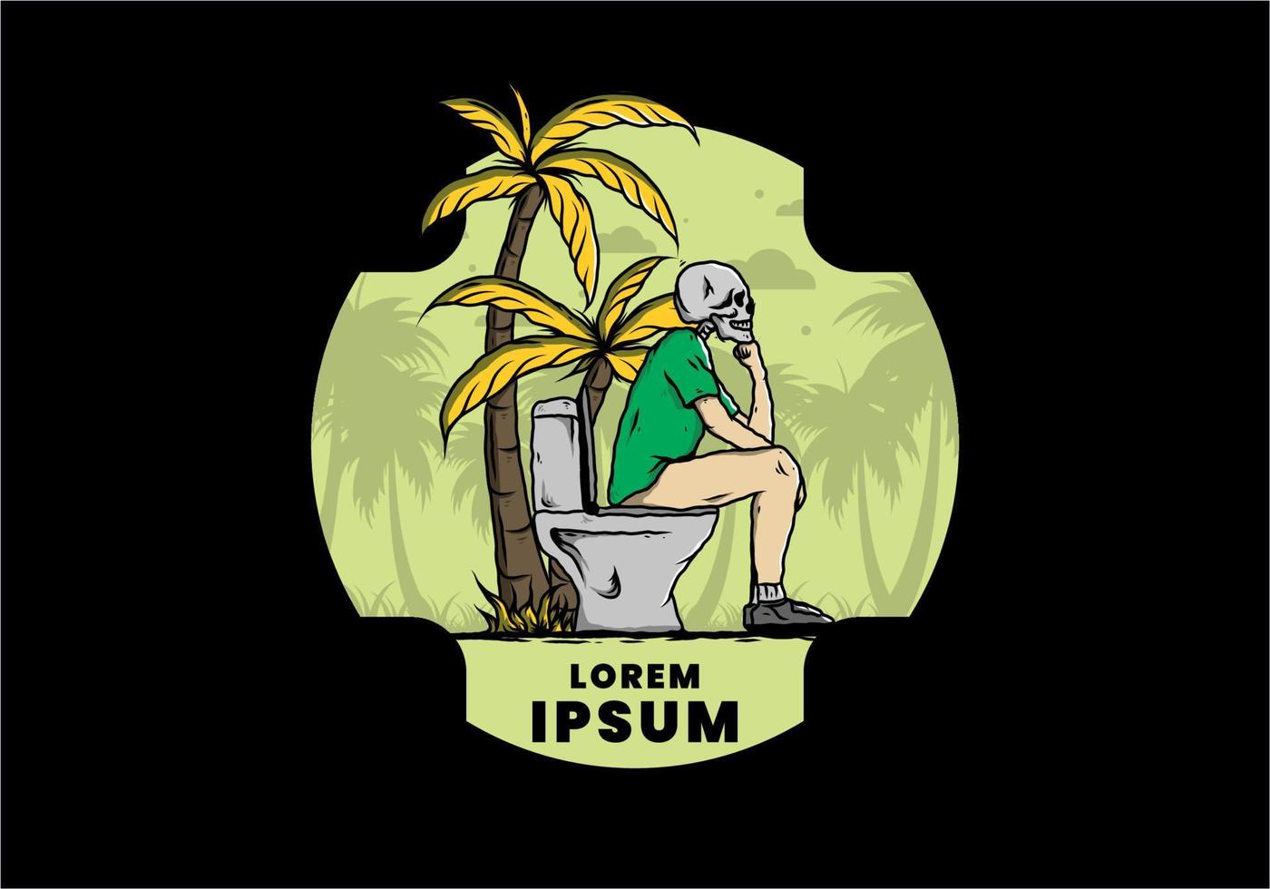 Skeleton man sit on outdoor toilet illustration vector