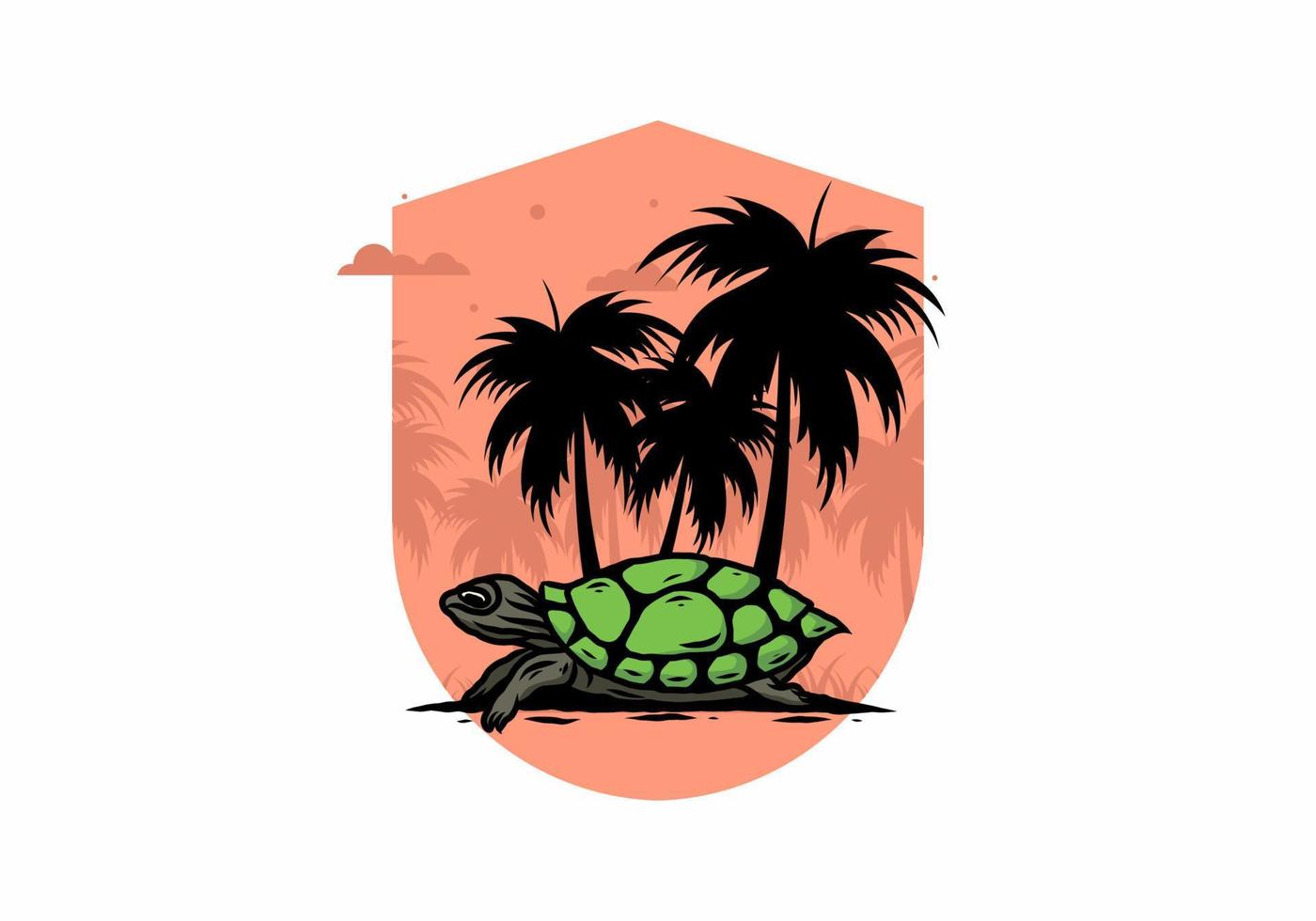 Sea turtle under the coconut tree illustration vector