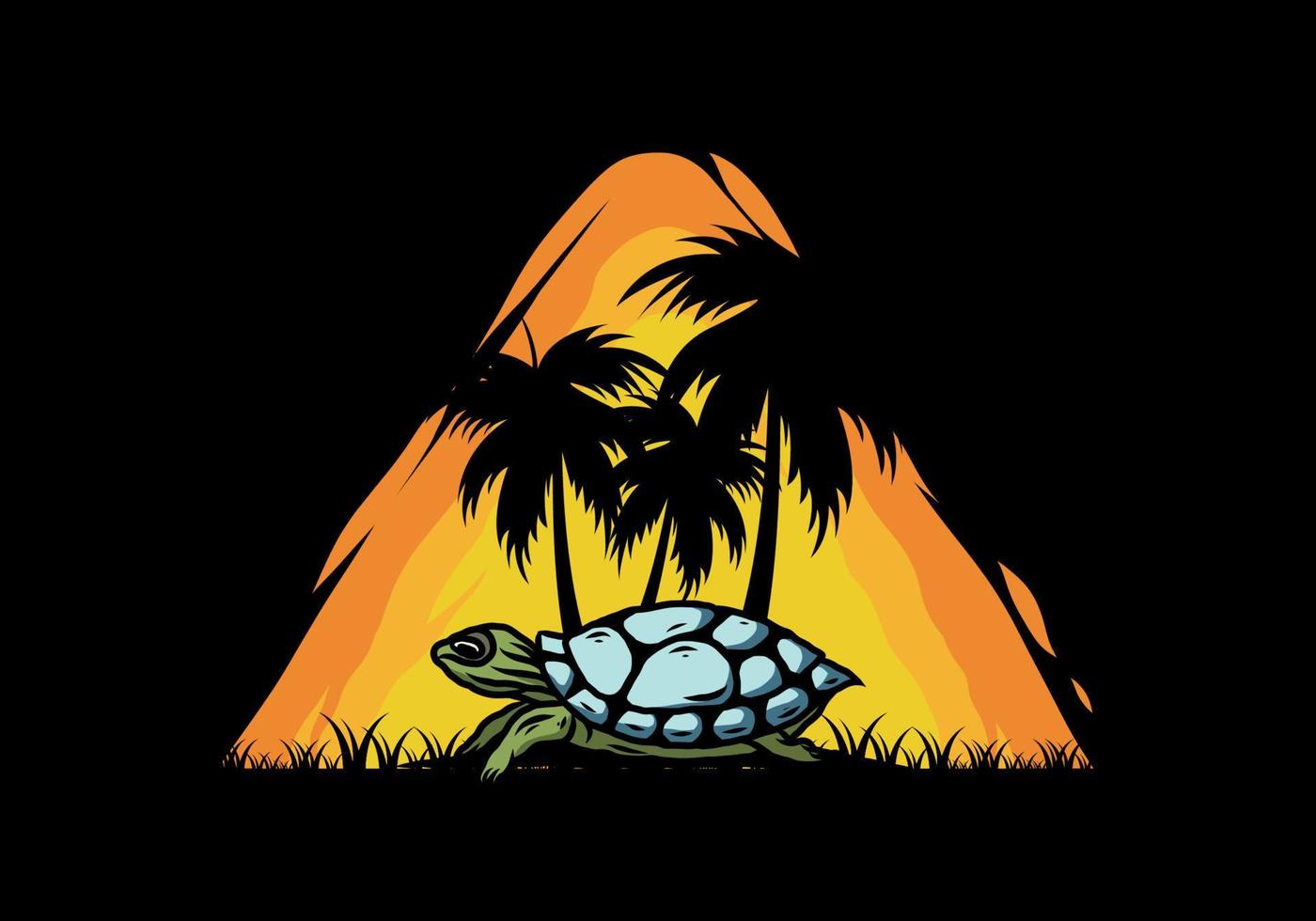 Sea turtle under the coconut tree illustration vector