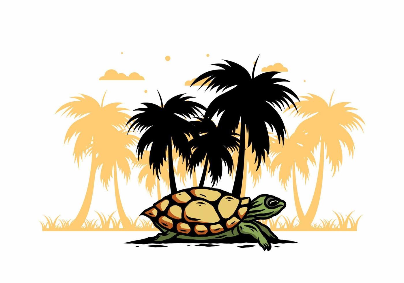 Sea turtle under the coconut tree illustration vector