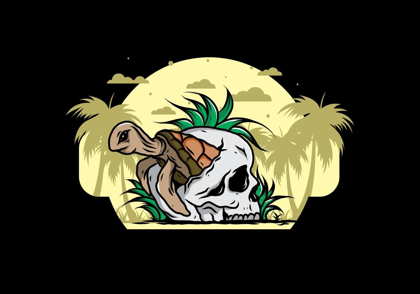 Sea turtle in the skull illustration vector