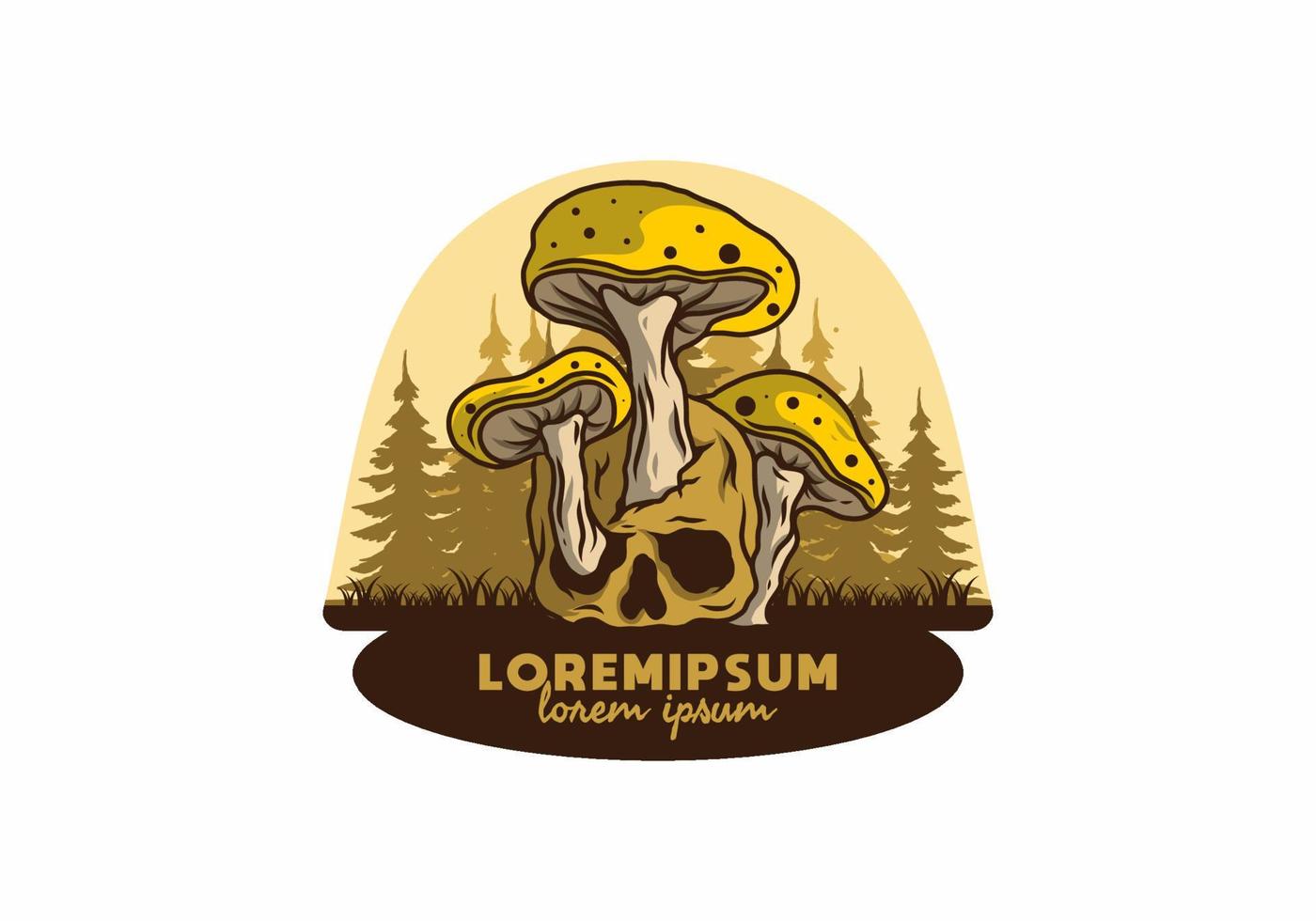 Mushroom growing on human skull illustration vector