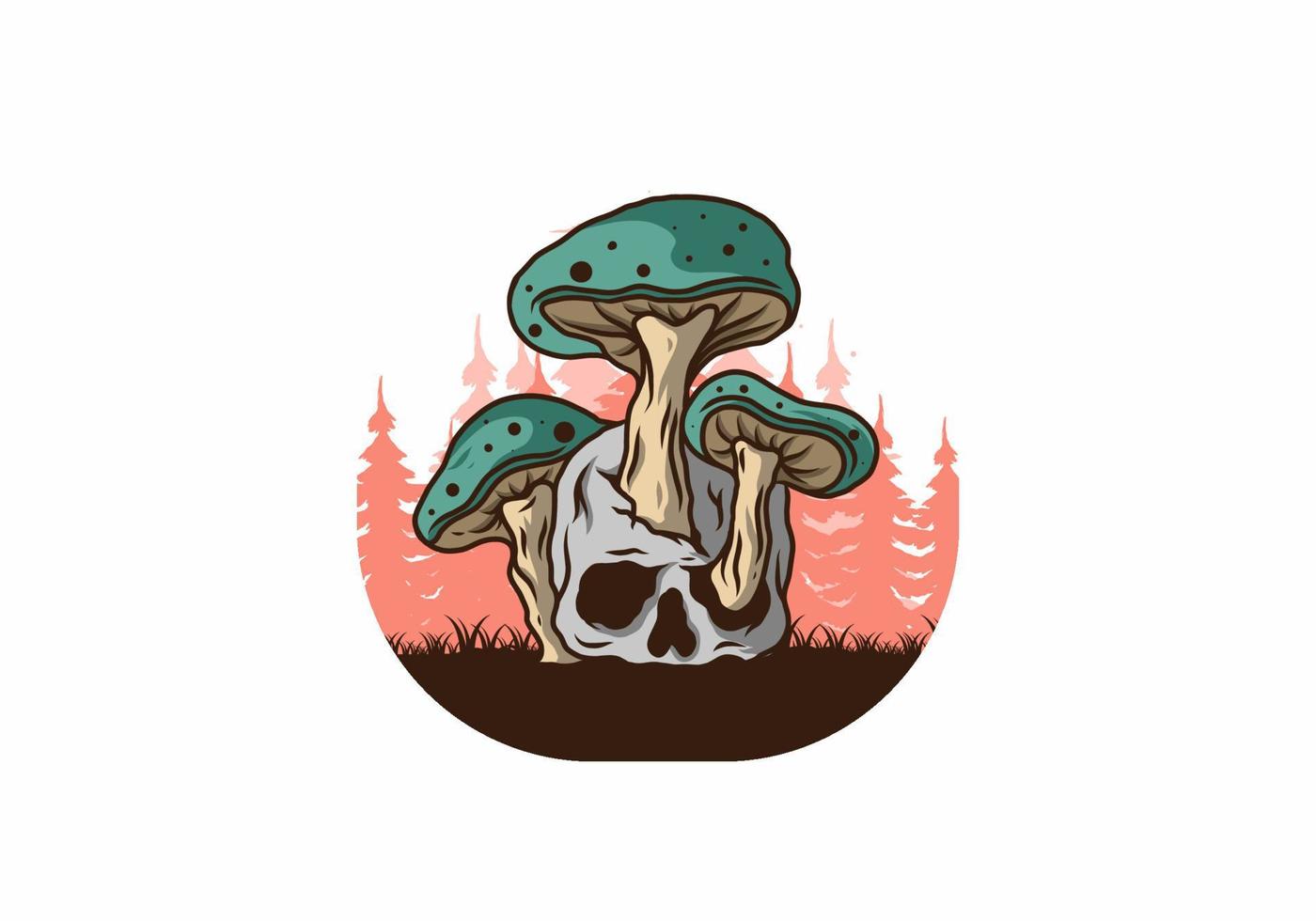 Mushroom growing on human skull illustration vector