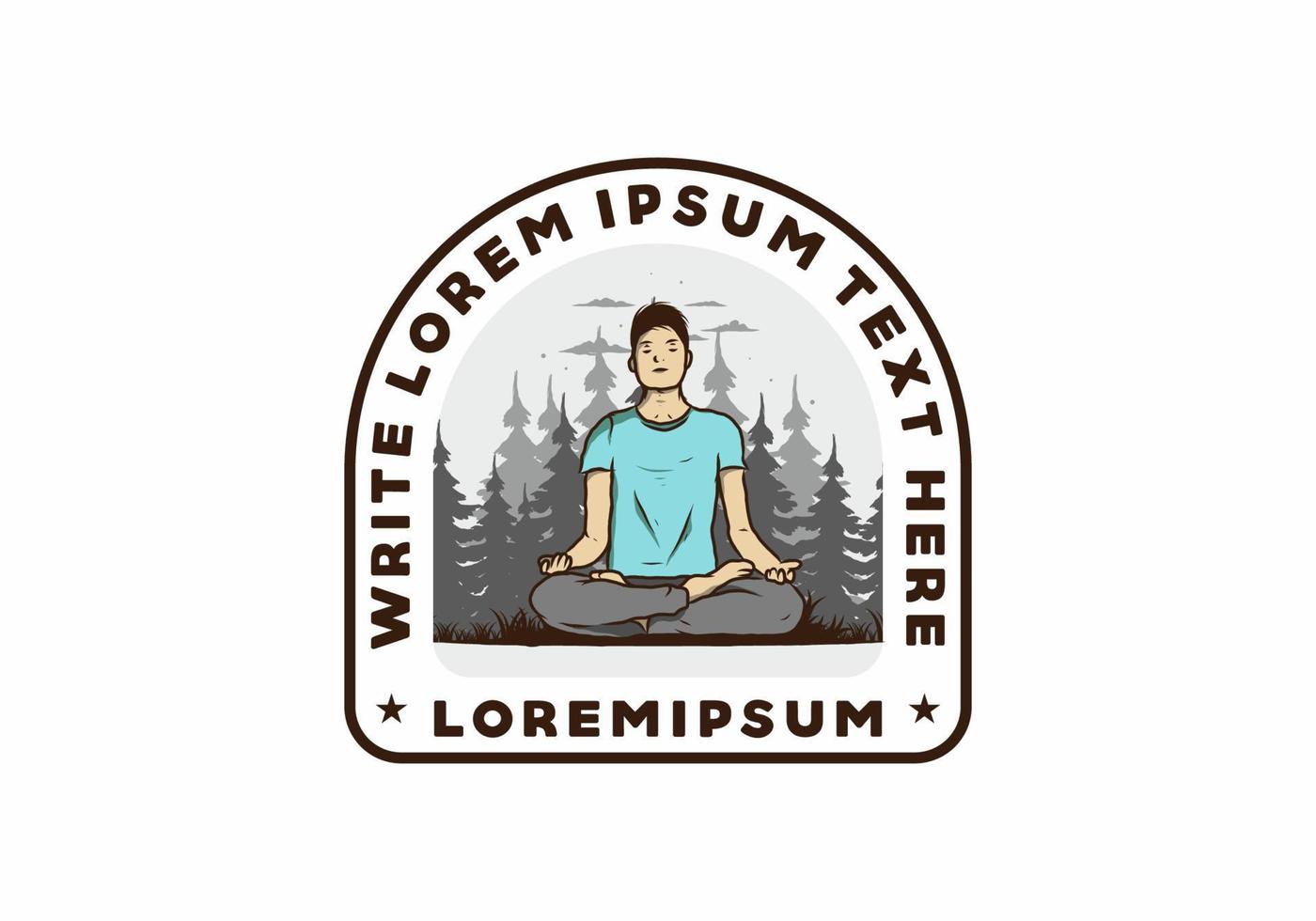 illustration of a someone doing yoga and meditating outdoors in a forest in nature among pine trees vector