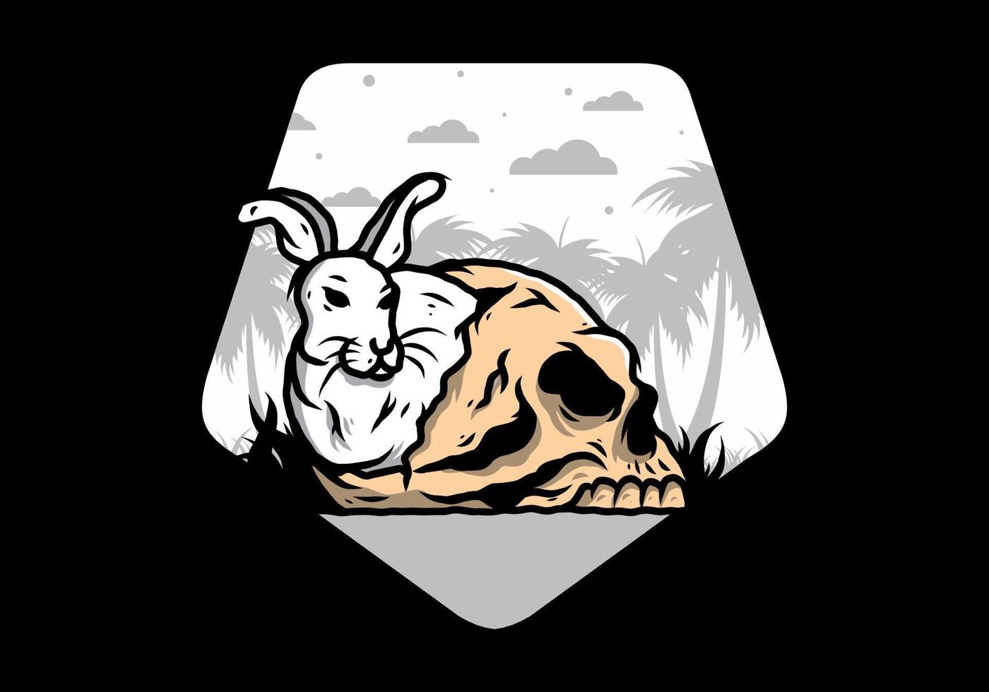 Rabbit hiding inside human skull illustration vector