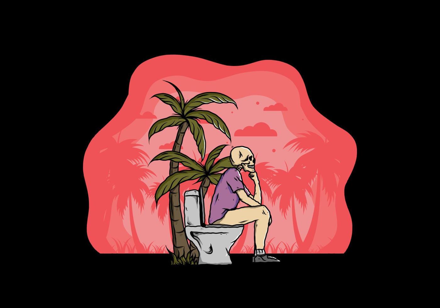 Skeleton man sit on outdoor toilet illustration vector