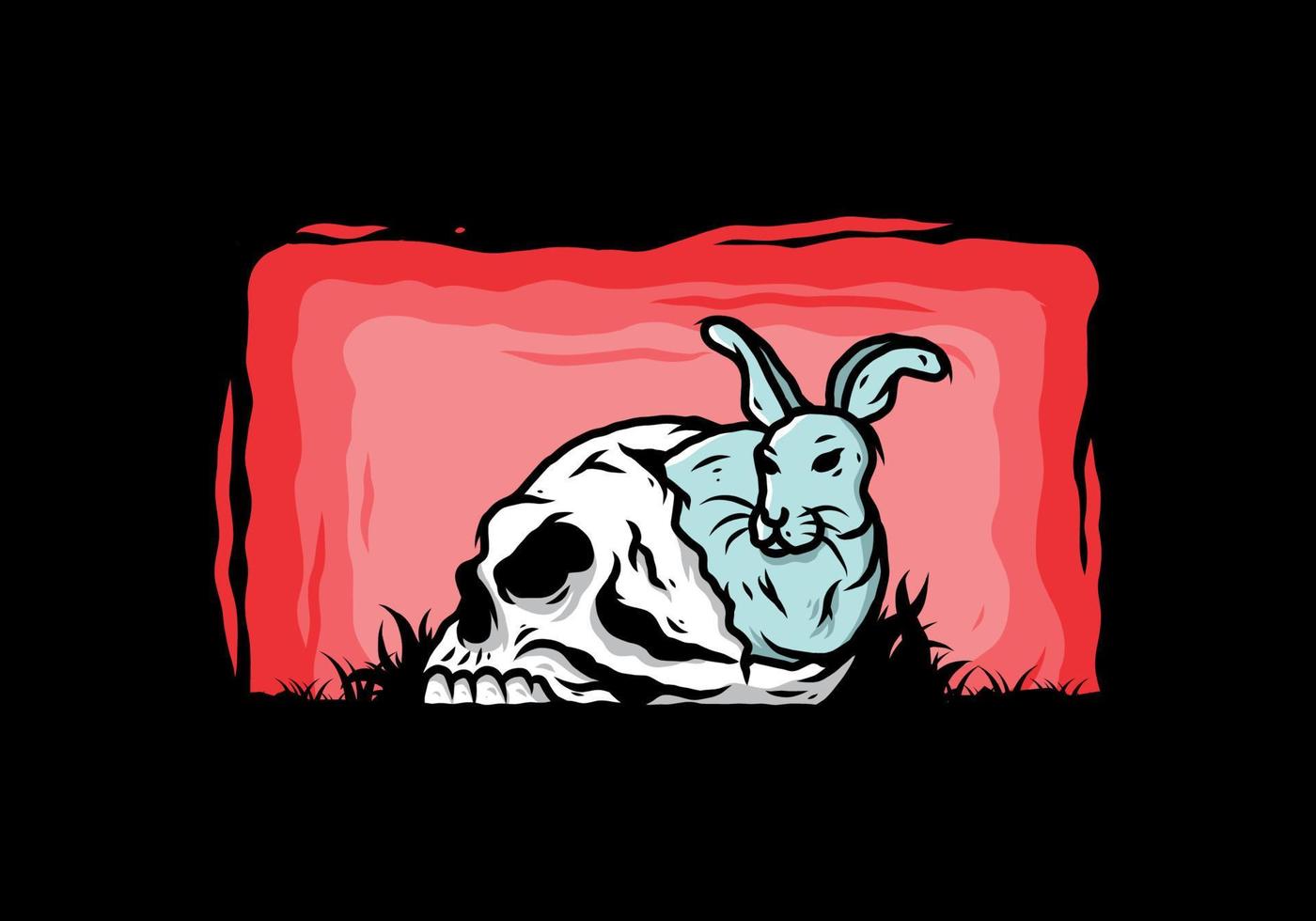 Rabbit hiding inside human skull illustration vector