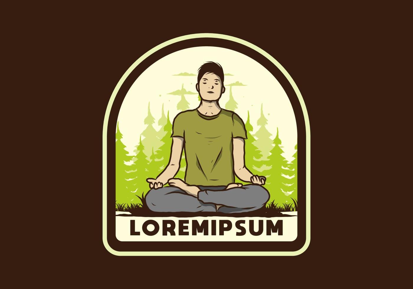 illustration of a someone doing yoga and meditating outdoors in a forest in nature among pine trees vector