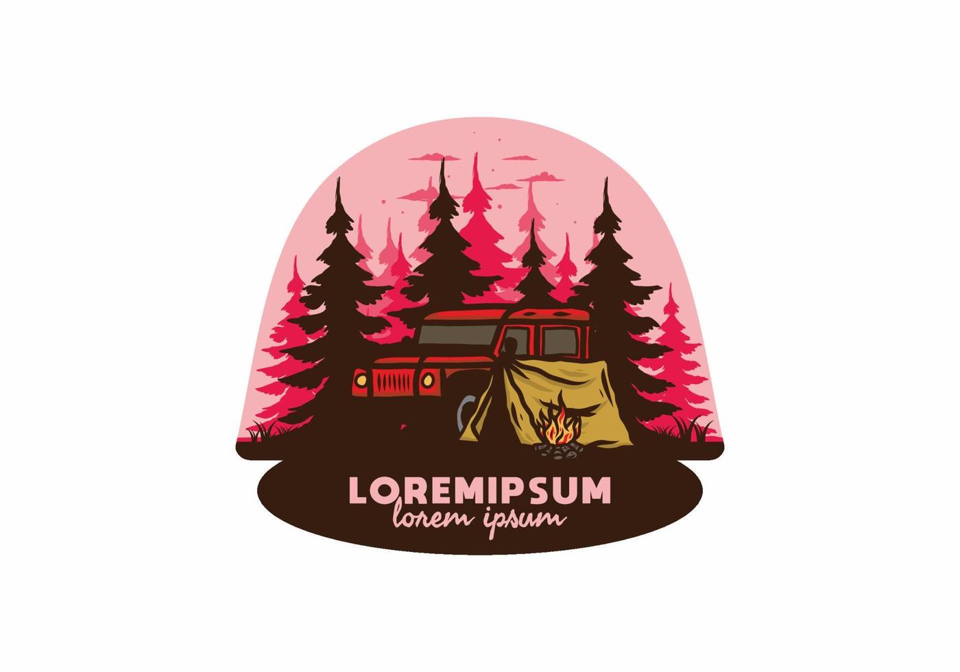 Camping beside the car in the forest illustration vector