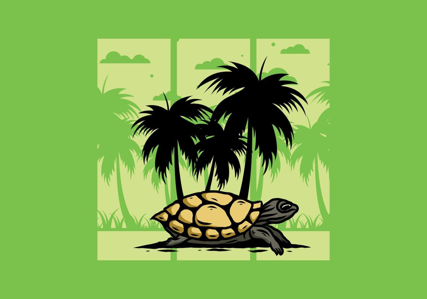 Sea turtle under the coconut tree illustration vector