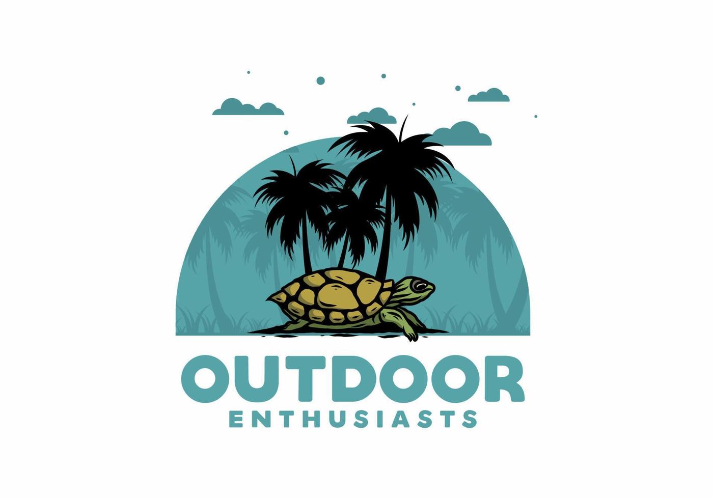 Sea turtle under the coconut tree illustration vector