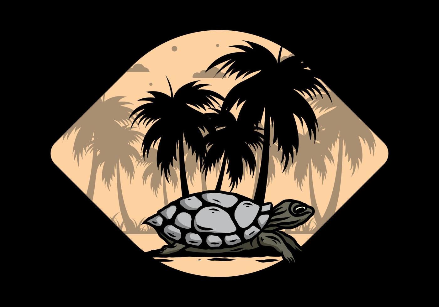 Sea turtle under the coconut tree illustration vector