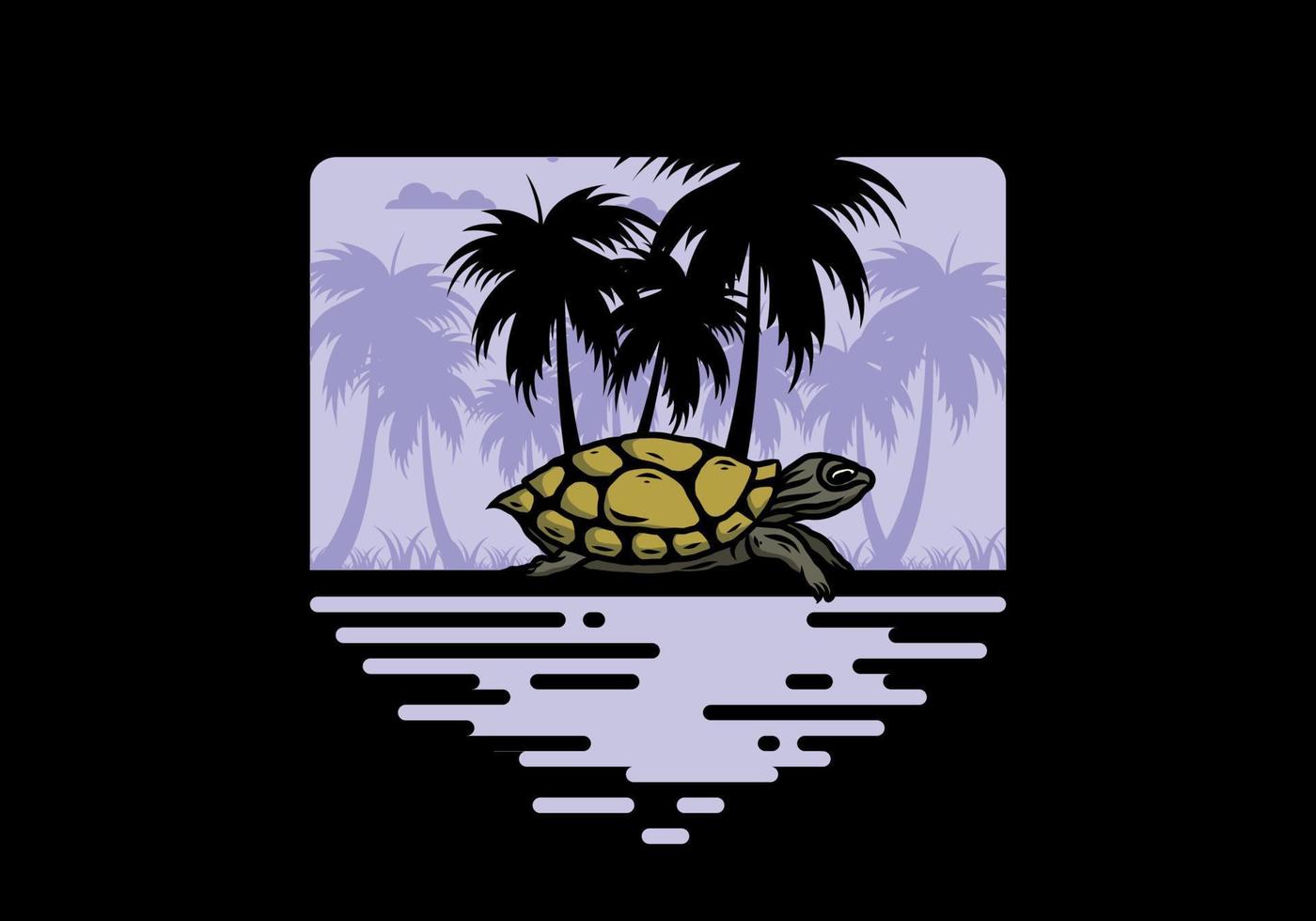 Sea turtle under the coconut tree illustration vector