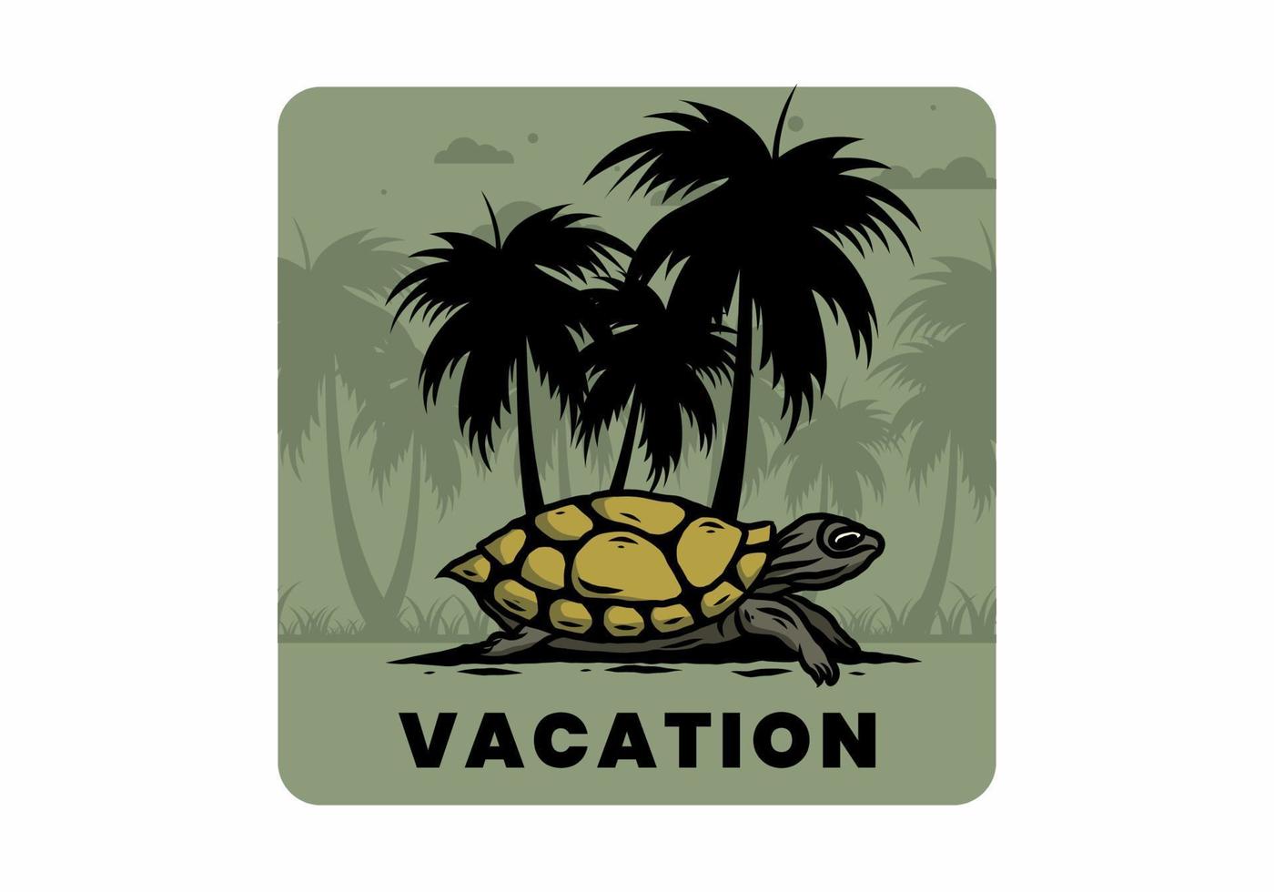 Sea turtle under the coconut tree illustration vector