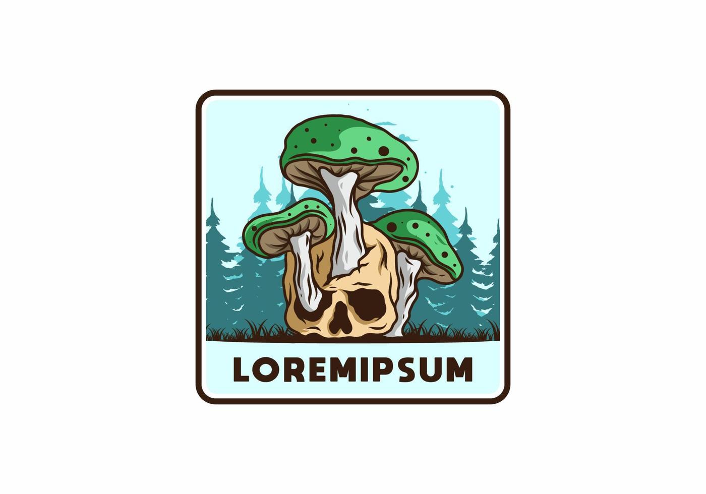 Mushroom growing on human skull illustration vector