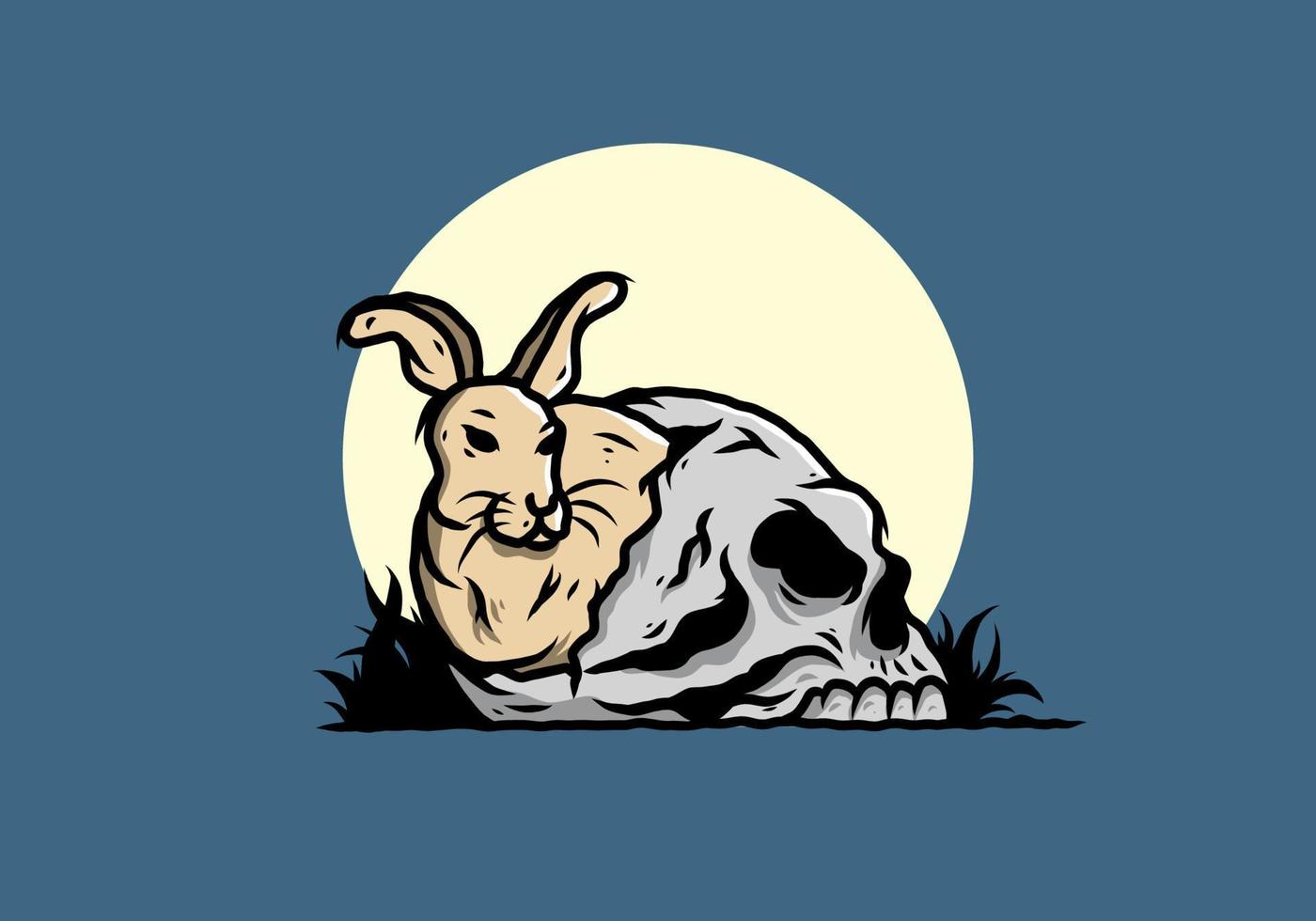 conejo escondido dentro de la ilustración del cráneo humano vector